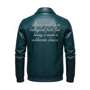 Chaqueta de Cuero Premium Color Verde Azulado Oscuro, Unisex, Piel de Vaca Genuina, Cuello Camisero, Chaqueta Bomber Informal, Bordado Personalizado en la Parte Delantera de Lona - Product Image 3