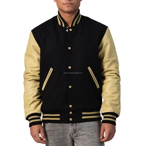 Veste universitaire unisexe en laine avec manches en cuir, fermeture éclair, patchwork, coupe-vent, style bomber, uniforme d'équipe universitaire - Product Image 1