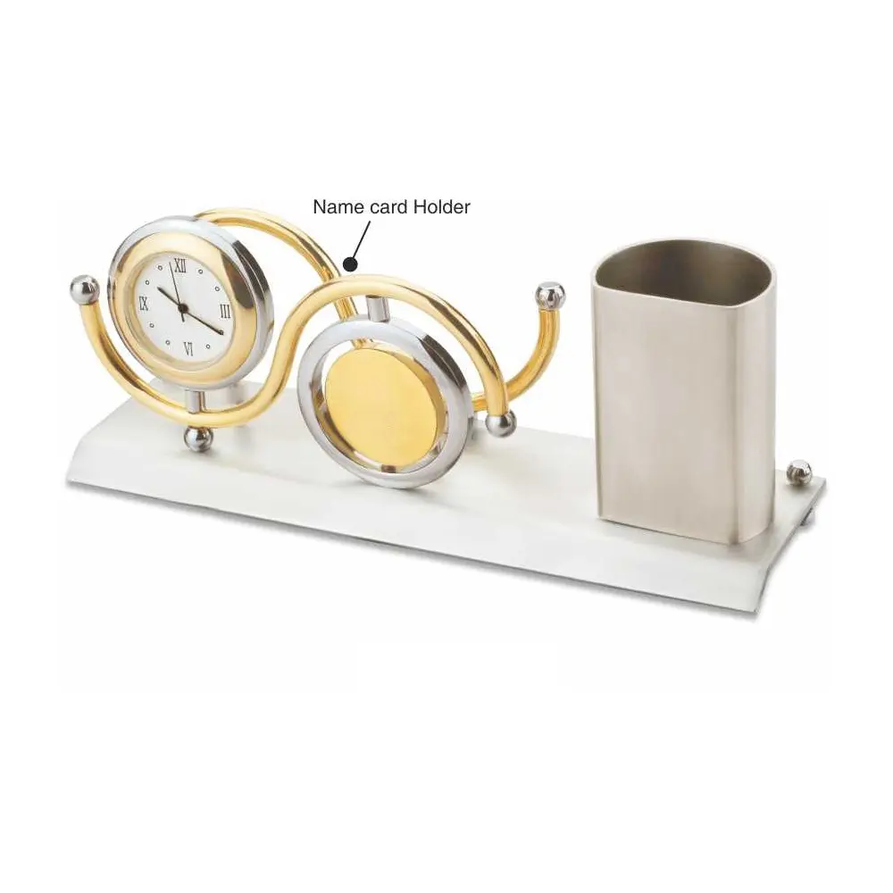 Wholesale Supply 3 In 1 Stainless Steel Desk Organizer Pen Stand with Clock Available at Best Price from India