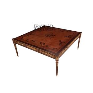 Luxury <b>Square</b> Coffee <b>Table</b> with Intricate Wood Inlays and Brass Detailing for Elegant and Timeless Living Room Decor - Product Image 3
