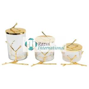 Floral Design <b>Glass</b> Canister With Marble Lid Best Quality Restaurant and Hotel Serving <b>Sweet</b> Box Canisters <b>Jars</b> - Product Image 1