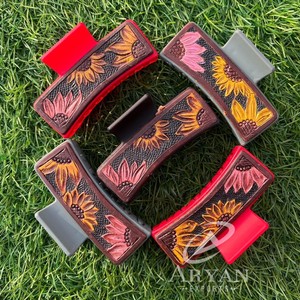 New Arrival Hot Selling Western Stylish Handmade Tooled Engraved Leather <b>Hair</b> <b>Claw</b> Clips Leather <b>Claw</b> <b>Hair</b> Accessories for Women - Product Image 1