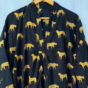 Jaipuri เดรสออกงานปาร์ตี้ยาวสำหรับผู้หญิงชุดราตรีพิมพ์ลายเสือทำจากผ้าฝ้ายออร์แกนิคสำหรับฤดูร้อน - Product Image 3