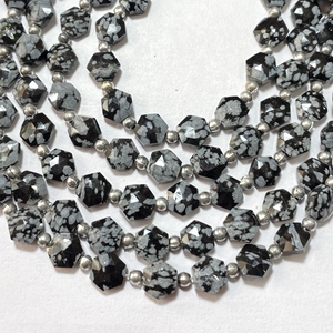 Perles en forme d'hexagone à facettes en obsidienne noire, perles de fantaisie en pierres précieuses naturelles de 7MM, fournitures de perles en gros - Product Image 3