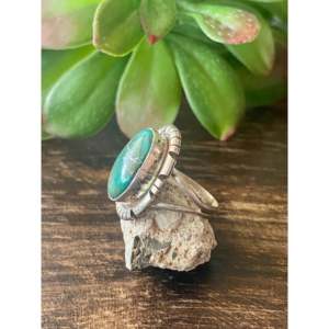 Eli Skeets Royston Turquoise <b>Sterling</b> <b>Silver</b> <b>Ring</b> Size 6.75 Vintage Geometric Bezel <b>Set</b> - Product Image 4