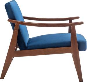 Modern Wood Frame Lounge Chair with Blue <b>Upholstery</b> Perfect for Elegant Living Room Seating - Product Image 4