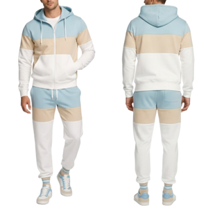 Conjunto Deportivo Personalizado para Hombre, Traje de Chándal en Tres Tonos Pastel, Azul Claro, Beige y Blanco, OEM - Product Image 3