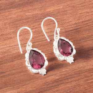 Boucles d'oreilles en argent sterling plaqué or avec pierre précieuse rhodolite, forme de goutte de poire, fabrication artisanale, bijoux élégants pour femmes, cadeau de fête - Product Image 3
