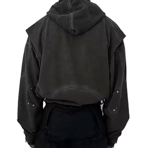 Logo personnalisé unisexe 450gsm 100% coton sweat à capuche zippé Logo personnalisé brodé en détresse patch lourd lavage à l'acide personnalisé OEM - Product Image 5