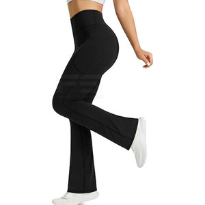 Women's <b>Flare</b> <b>Leggings</b> High Waist Stretch Fabric Wide Leg Yoga Pants Breathable Eco-Friendly Spandex/Nylon Custom Activewear - Product Image 4
