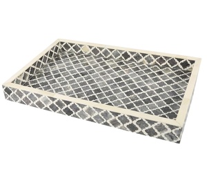 Bandeja con incrustaciones de hueso con patrón de inspiración marroquí de diseño caliente para bandeja de servicio de encimera de mesa de centro de fabricante indio - Product Image 1