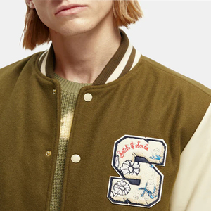 Nuevos emblemas de diseñador bordados de marca, chaquetas de lana con mangas de cuero para hombre, chaqueta Bomber universitaria de fieltro de lana para hombre - Product Image 3