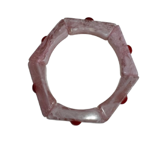 Fashion Luxury Hexagonal Pink Marble Texture Resin Bangle <b>Bracelet</b> with <b>Red</b> Coral-Style Beads - Trendy Geometric Chunky Jewelry - Product Image 2