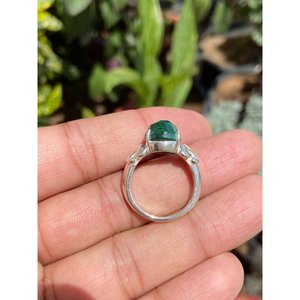 <b>925</b> <b>Silver</b> Natural Malachite <b>Ring</b> Asscher Cut Gemstone Inlay <b>with</b> Eye Pattern Geometric Shape Claw Setting Gift Bezel Clasp - Product Image 3