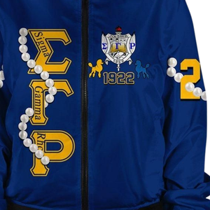 Chaqueta de Satén Sigma Gamma Rho SGRho, Azul y Dorado, Estilo Universitario, para Mujer - Product Image 3