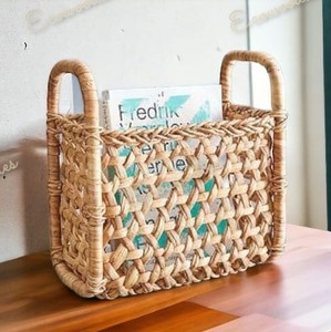 New Design Natural <b>Wicker</b> Magazine Rack for Bathroom Office Water Hyacinth with Handle Latest Design <b>Wicker</b> <b>Storage</b> <b>Basket</b> - Product Image 2
