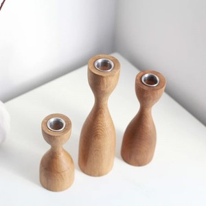 Ensemble de porte-bougies en bois, 3 pièces, forme cylindrique, fabrication artisanale, gravure au laser, décoration de Noël pour la maison, finition naturelle, style scandinave - Product Image 4