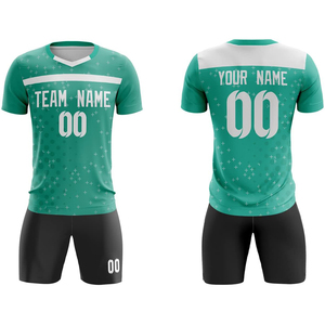 Conjunto Deportivo Profesional de Camiseta y Pantalones Cortos de Fútbol Sublimados 100% Poliéster, Diseño Personalizado para Clubes, con Cordón Ajustable y Secado Rápido - Product Image 1