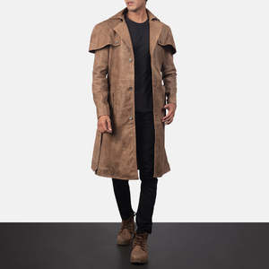 Deux Men's <b>Brown</b> Leather Duster Coat - Product Image 6