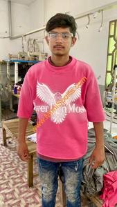 เสื้อยืดผ้าฝ้ายเทอร์รี่ทำจากผ้าฝ้าย100% สั่งทำราคาถูกลดกรดไหล่ซีดจางลงแดดพิมพ์ลายชายเสื้อสีชมพู - Product Image 4