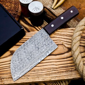 Couteau hachoir couperet en acier damas forgé à la main avec logo personnalisé manche en bois gaine en cuir pour cuisine extérieure cuisson OEM - Product Image 4