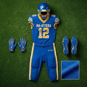 Maillot de football américain bleu personnalisé pour homme adulte, pantalon rembourré, uniforme d'équipe numéro 12, vêtements de sport respirants, OEM ODM - Product Image 6