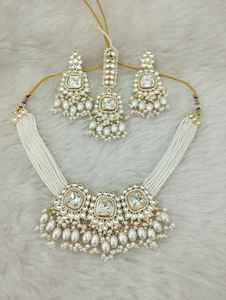 Conjunto de collar de gargantilla de perlas de compromiso de boda de estilo étnico de Bollywood chapado en oro para niñas, ropa de fiesta para mujeres - Product Image 6