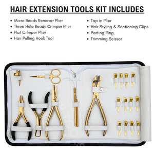 <b>Hair</b> <b>Extension</b> tools Kit with 7In Flat Crimping Plier Tape <b>Extension</b> Applicator <b>Bead</b> Removal Threading Loop Hook Mini Scissors - Product Image 2