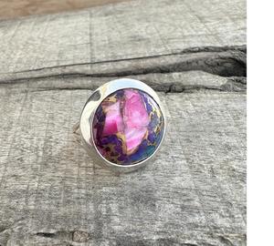 แหวนพลอยเทอร์ควอยส์สีชมพูคุณภาพสูงเครื่องประดับทำมือเงินแท้925ของขวัญแหวน Boho สุดหรูสำหรับผู้หญิง - Product Image 1