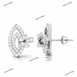 Curved Leaf 925 <b>Silver</b> <b>Stud</b> <b>Earrings</b> With Marquise Moissanite Diamond Detailing Iced Out Elegant Modern Luxury Statement Design - Product Image 2