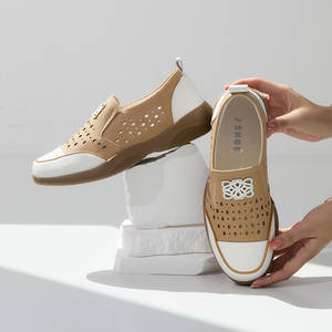 [JSHOE] <b>Women</b> Action Cowhide Leather Punching Comfort Slip On Shoes 4cm Low <b>Heel</b> Casual Walking Shoes - Product Image 6