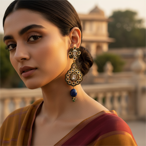 Women's Gold-Plated Lapis Lazuli Dangle Earrings Statement Jewelry with Pearl and Diamond for Wedding or Gift - Product Image 1