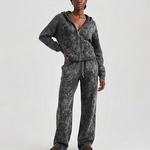 Vente chaude 100% coton solide brodé dentelle Hip Hop Style Sunfade lavé Zip survêtement personnalisé bouffée imprimé Logo décontracté Flare - Product Image 6