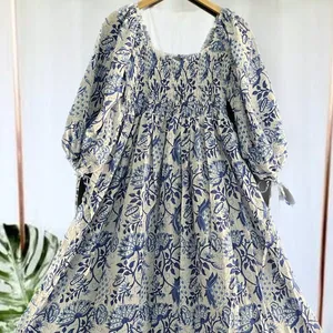 Bohemian maxi | Hoa Cotton đầm | tay khối in váy dài hoa in phụ nữ Maxi Dress vuông Neckline