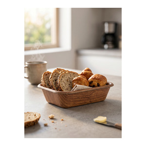 22 cm Medium Rectangular <b>Bread</b> <b>Basket</b> Wooden Look Decorative Breakfast and Serving <b>Basket</b> Home Decor Style - Product Image 4