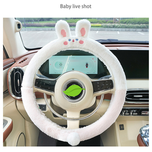 Cute Cartoon Panda Universal 38cm Furry Plush Car <span class=keywords><strong>Volante</strong></span> Cover para mujeres y niñas - Product Image 3