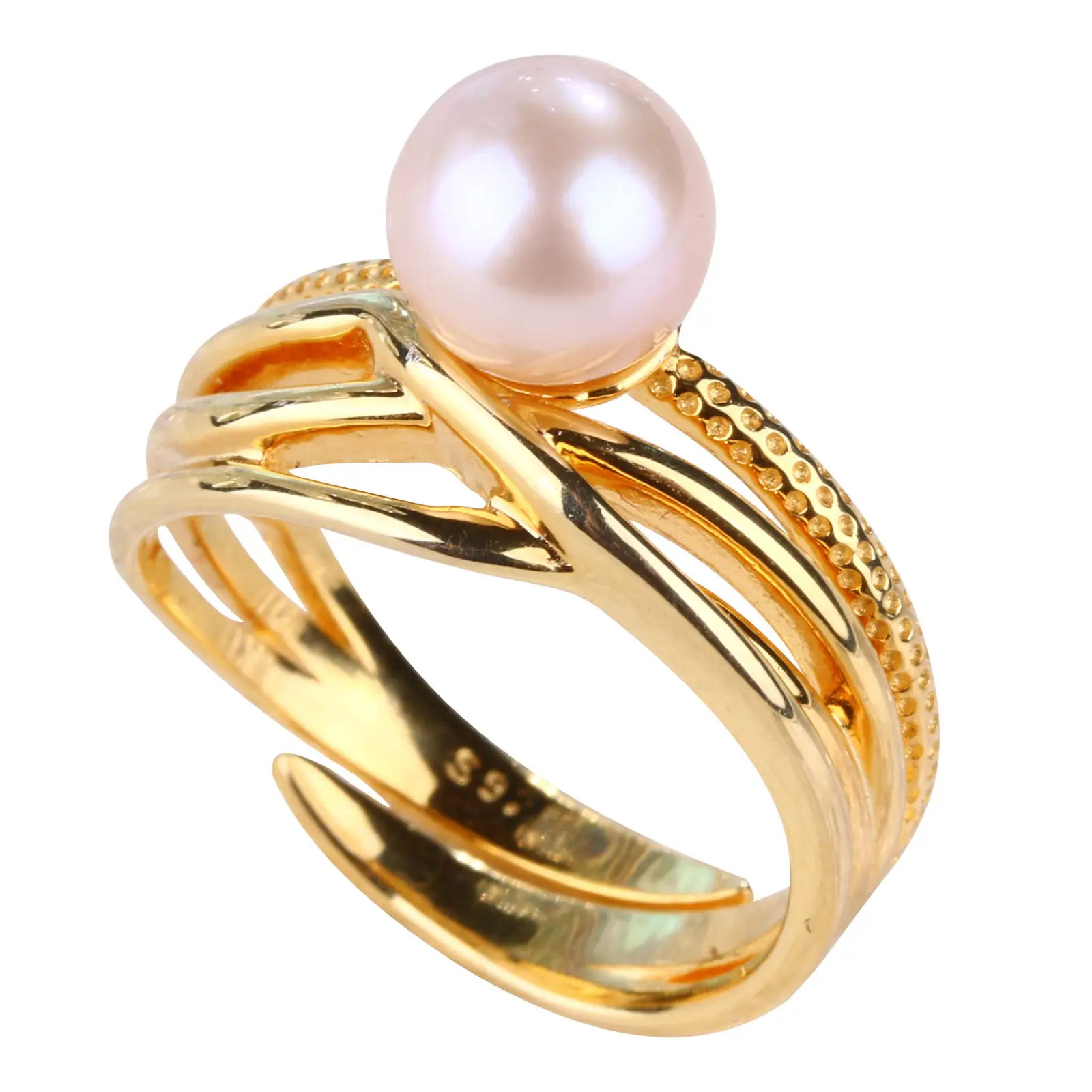 Desain Cincin baru 2024 modis asli 925 perak murni mutiara air tawar desain cincin berlapis emas untuk wanita
