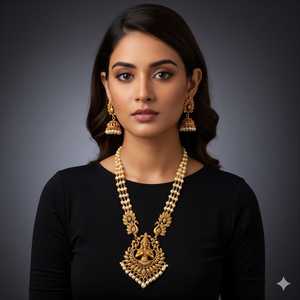 Ensemble élégant de pendentifs de bijoux de temple pour les femmes Colliers indiens traditionnels avec des conceptions complexes Parfait pour le mariage - Product Image 1