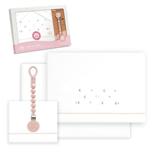 Lot de 3 draps de lit pour lit bébé avec porte-sucette, 100 % coton, technique de tissage, modèle Estrella-Luna - Product Image 1