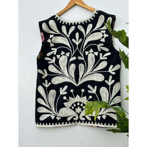 Indian Suzani Hand Embroidered Woven Eco-Friendly Floral Pattern <b>Jacket</b> Women Traditional Vintage <b>Kantha</b> Waistcoat Ethnic Vest - Product Image 3