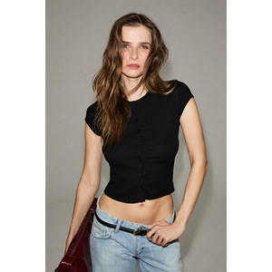 GRIMELANGE Women's Soft Stretch Short <b>Cap</b> <b>Sleeve</b> Buttoned Blouse - Product Image 5