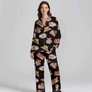 Digital Printed Breathable Luxury Silk Satin 2-Piece Pajama <b>Set</b> with Elastic Waistband Comfortable Summer Sleepwear for Adults - Product Image 1