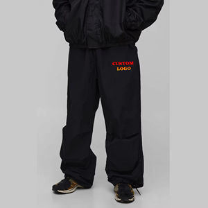 Pantalones cortavientos reflectantes de lona multibolsillos de cintura alta personalizados para hombre, ropa de calle informal lavada - Product Image 1