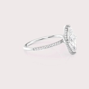 Marquise Cut Lab Grown Diamond Engagement <b>Ring</b> with Pave <b>Band</b> in Solid 925 Sterling Silver - Product Image 2