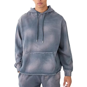 Basics hoodies Custom Street wear Sun Faded Distressed Raw Hem Hoodies Vintage acid stone washing Sweat à capuche pour homme 2026 - Product Image 1
