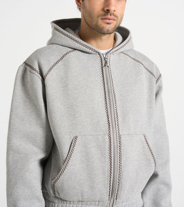 New Trendy <b>Men</b> Clothing Premium Quality Light <b>Grey</b> Zip-Up Hoodies With Elastic Waist & Cuffs Cotton Casual Style <b>Men</b> Hoodies - Product Image 3
