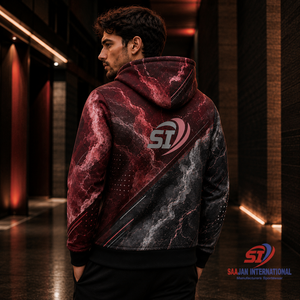 Sweat à capuche zippé intégral bordeaux pour homme avec logo personnalisé sur le devant, poches, motif 3D, 100 % coton, coupe-vent, anti-boulochage, hiver - Product Image 4