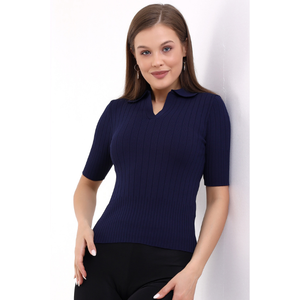Blusa de punto con cuello Polo para mujer, camiseta de manga corta elástica elegante y cómoda de verano transpirable, servicio OEM personalizado - Product Image 1