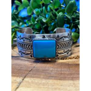 Bracelet manchette en argent sterling turquoise Leroy James Kingman - Product Image 6