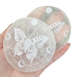 Placa de Carga de Selenita Natural, Símbolo de Polilla para Sanación Reiki, Placas de Carga de Selenita al por Mayor, Cristal al por Mayor - Product Image 4